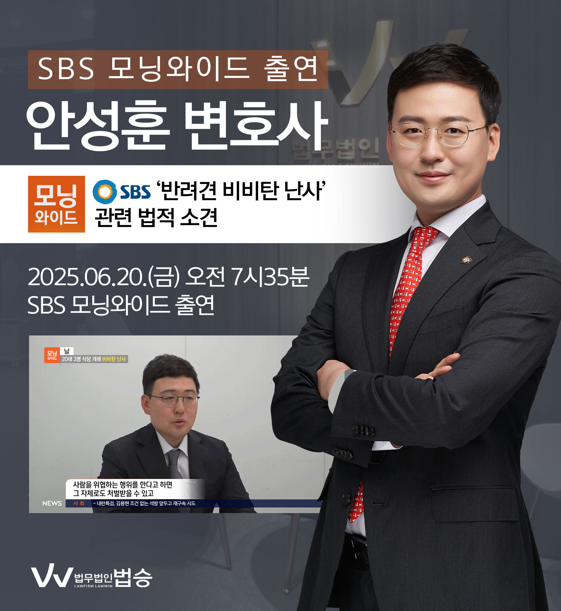안성훈 변호사 SBS 모닝와이드 [날] 방송 출연ㅣ20대 3명 식당 개에 비비탄 난사 이미지