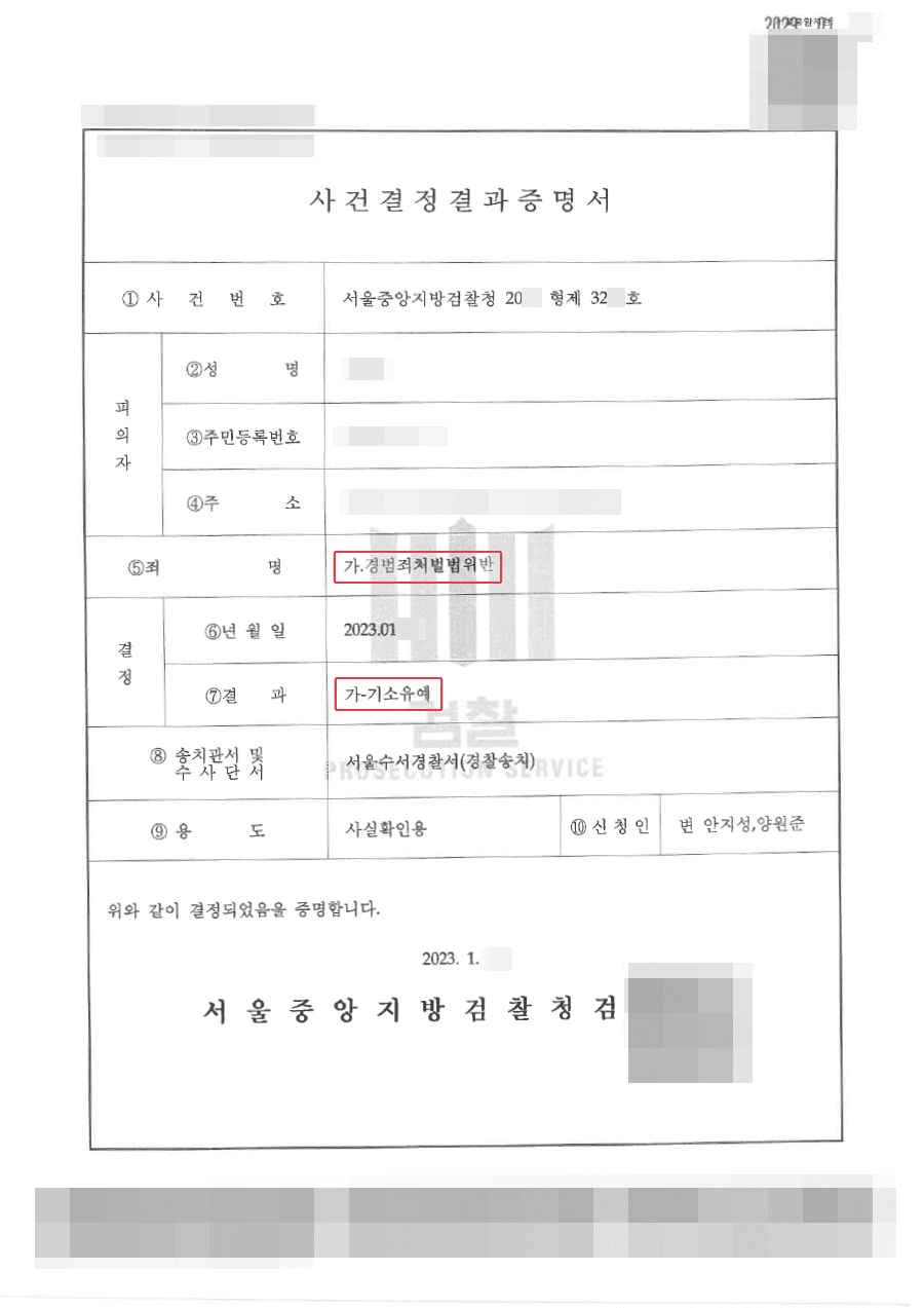 [서초 경범죄사건 변호사] 기소유예ㅣ경범죄처벌법위반 사건, 변호인의 조력으로 기소유예 처분 받은 사례