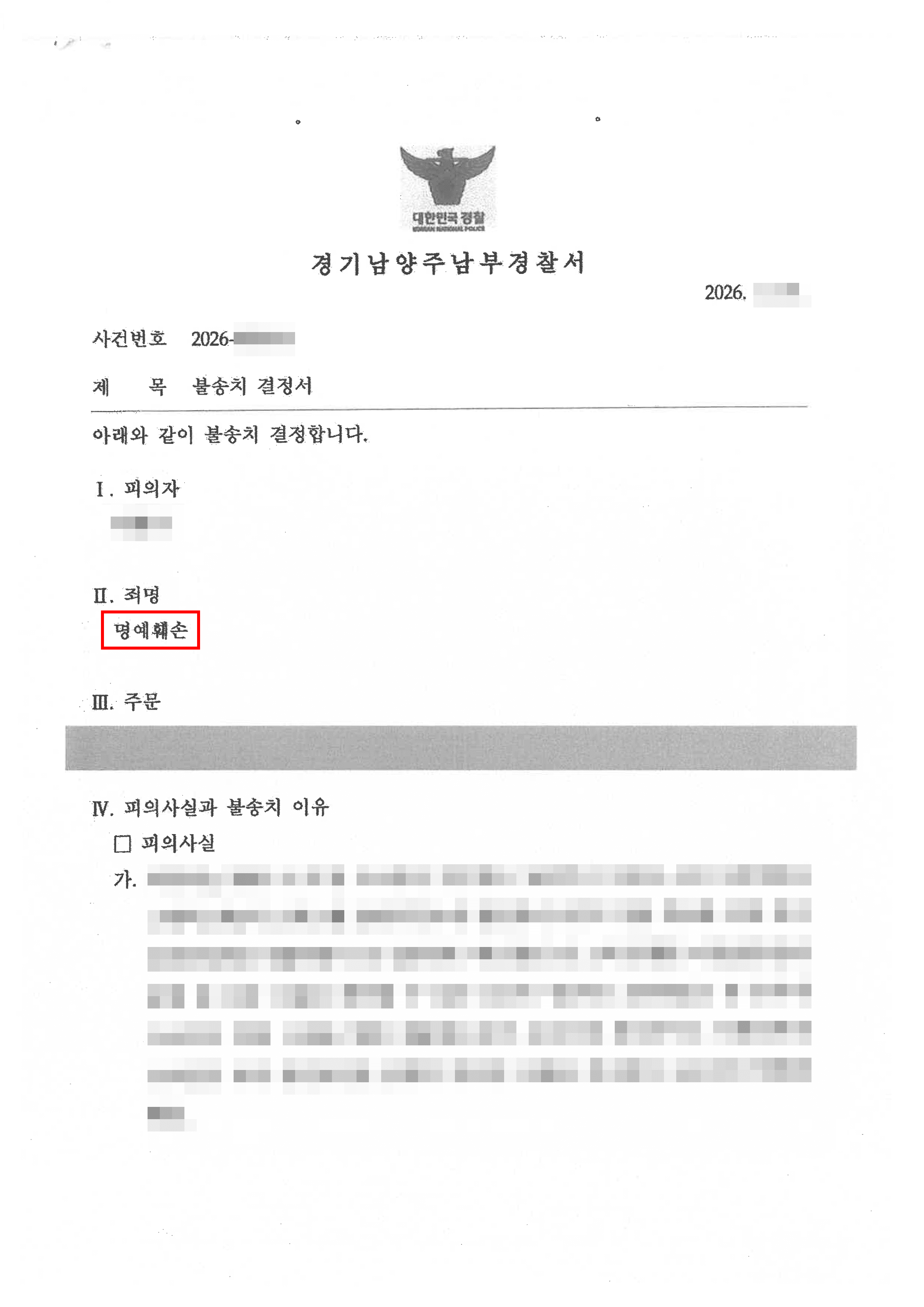 무혐의 | 이혼 소송 중 상간녀 지목 및 외도 의혹 제기로 명예훼손 고소당하였으나 불송치 결정을 받은 사례