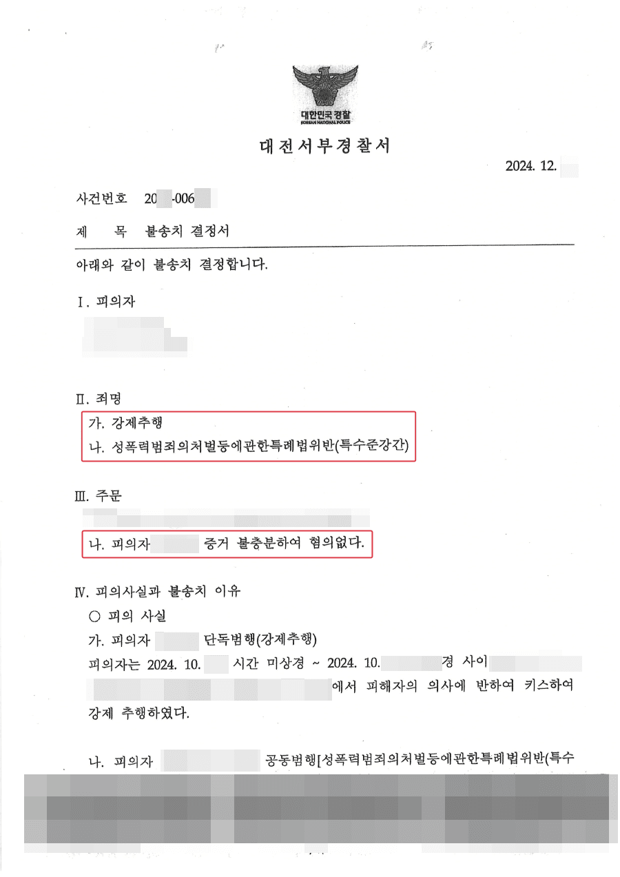 혐의없음ㅣ술자리 합석 이후 특수준강간 고소당한 의뢰인 무혐의 처분사례