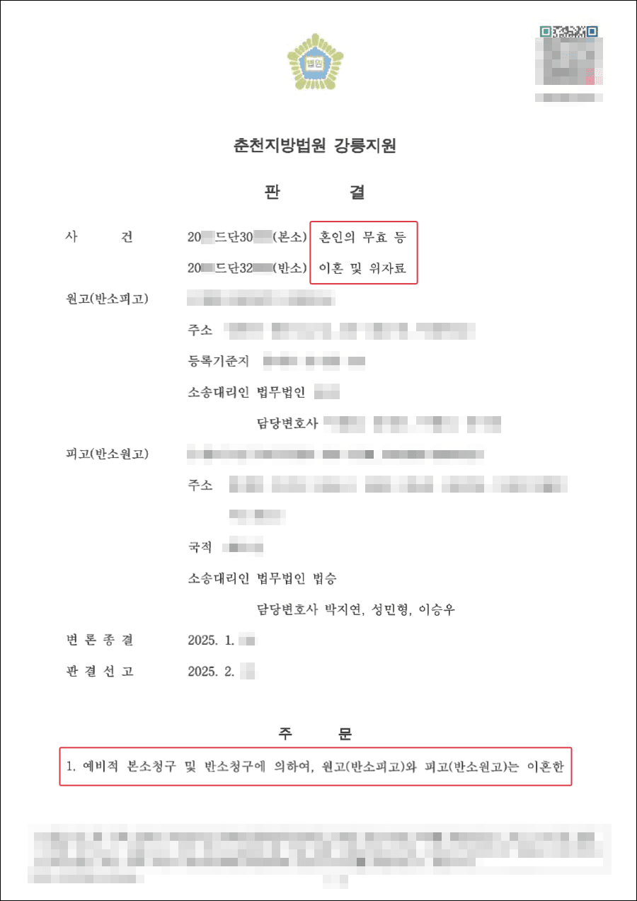 승소ㅣ혼인무효소송에서 전력적 대응으로 승소한 사례