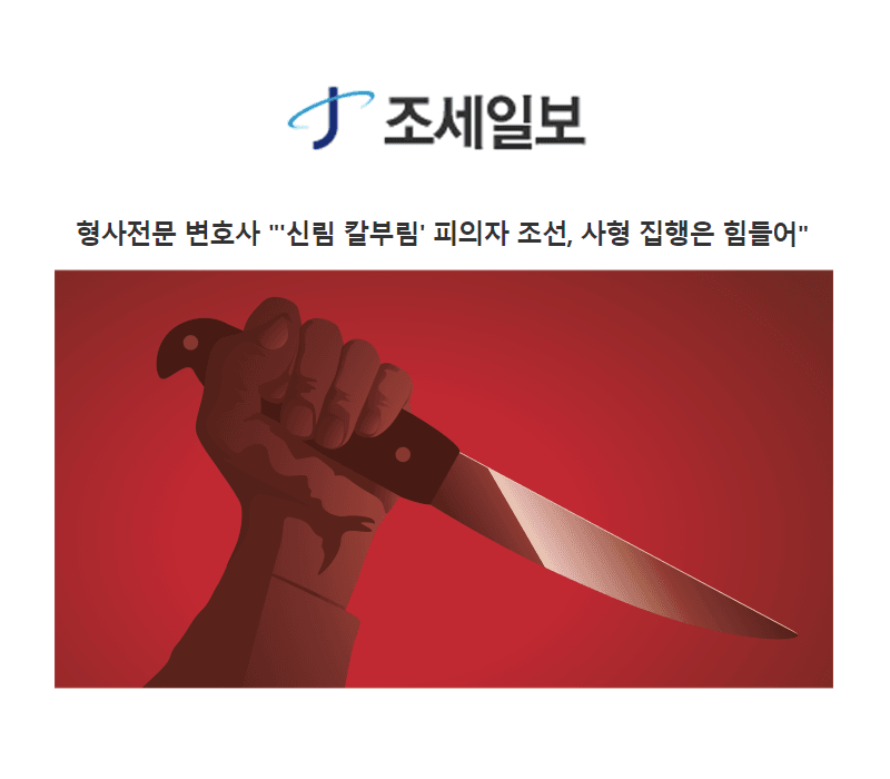 형사전문 변호사 "'신림 칼부림' 피의자 조선, 사형 집행은 힘들어"