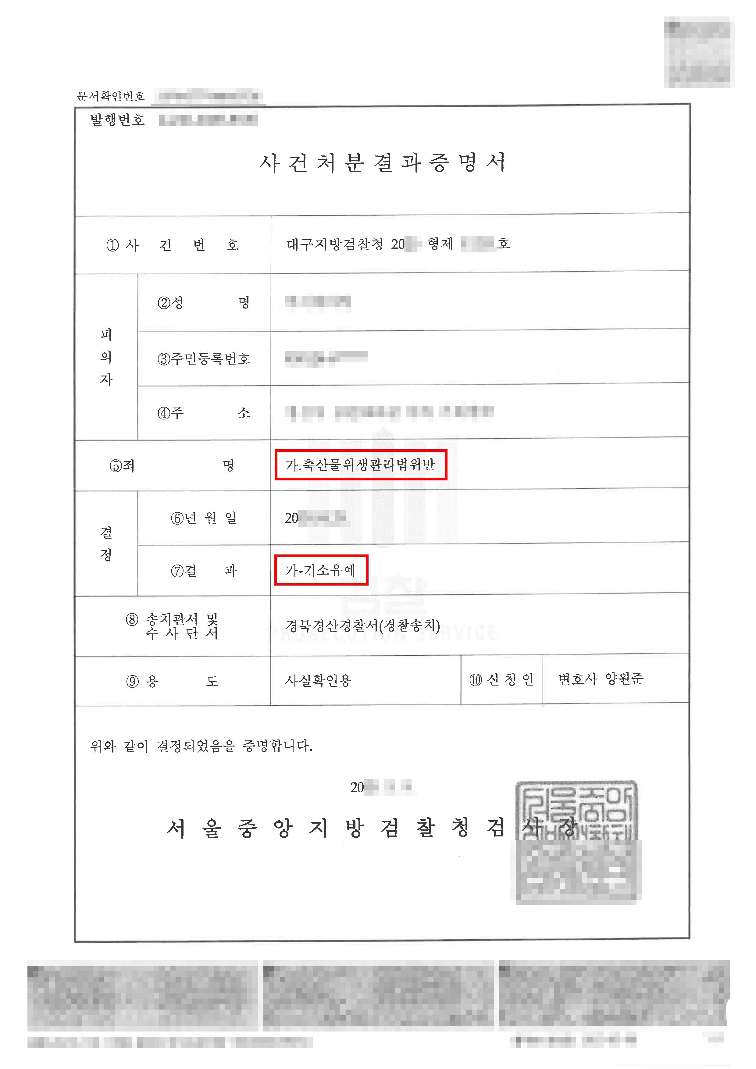 [서초 행정사건 변호사] 기소유예 | 베트남 국적 의뢰인, 카톡으로 무신고 육가공품 판매, 축산물위생관리법 위반 기소유예