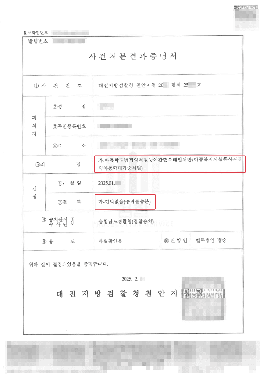불기소 | 지도하던 아이를 신체적 학대하였다고 고소당한 어린이집 선생님, 무혐의 받은 사례