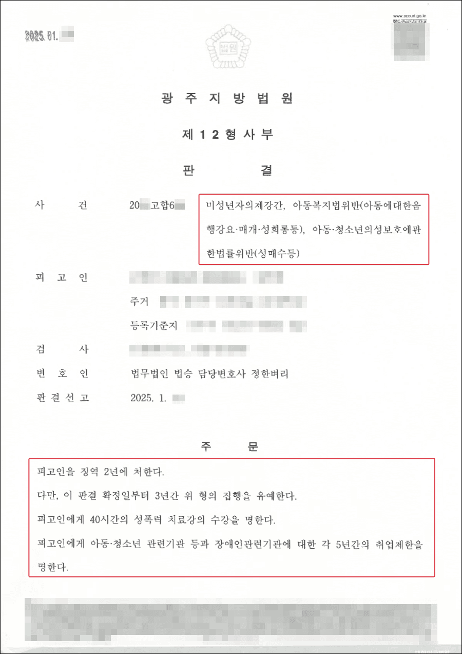집행유예ㅣ만 13세 미만의 미성년자를 상대로 한 성범죄였지만 빠른 대응으로 집행유예를 받은 사례