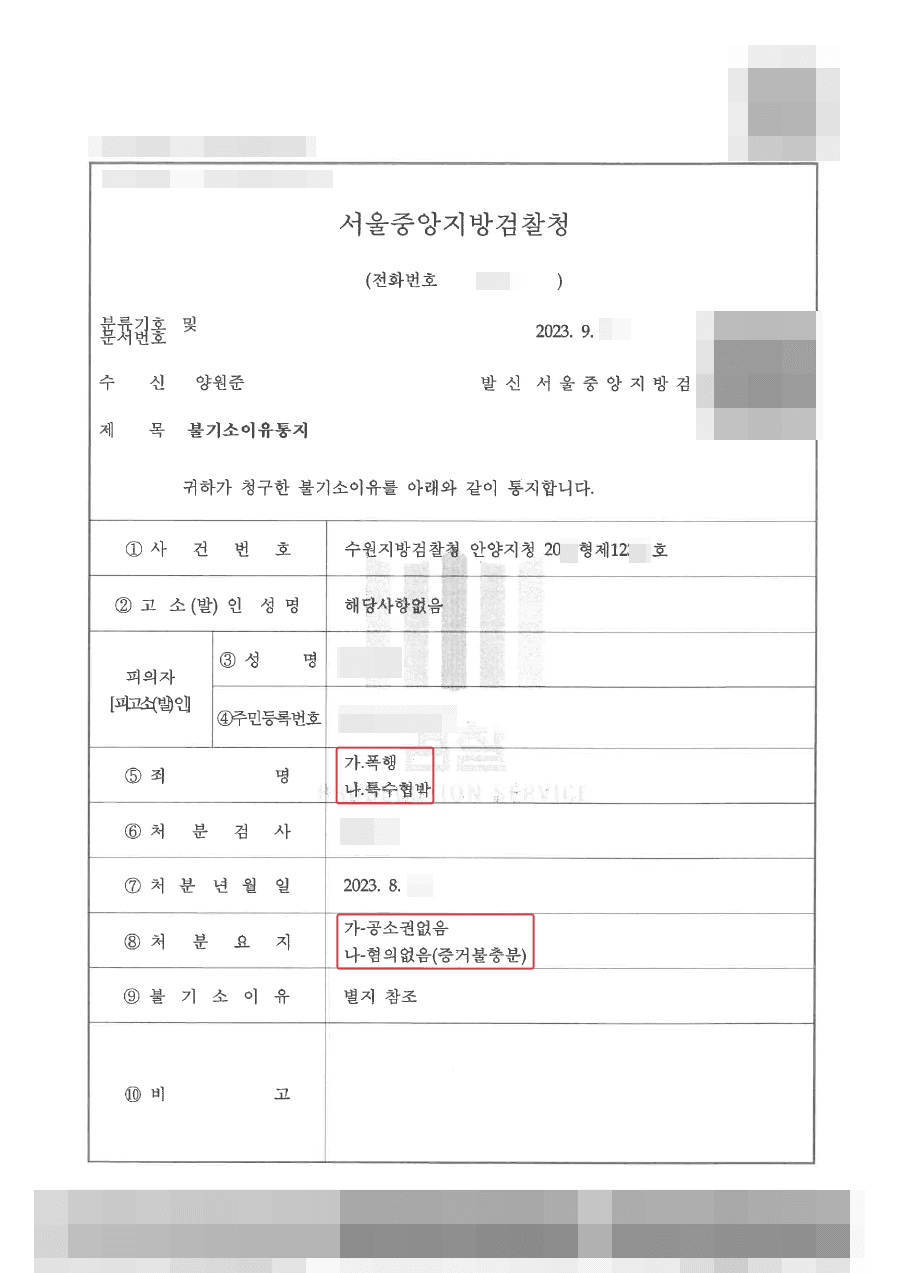 [서초 폭행사건 변호사] 불기소ㅣ술에 취해 행인과 시비 끝에 폭행·특수협박 혐의, 무혐의 처분된 사례