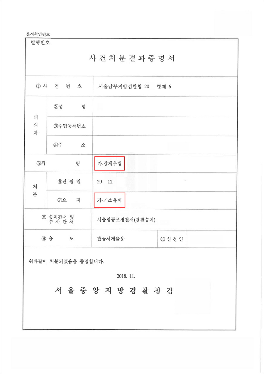 기소유예 | 강제추행 - 서울 남부지방검찰청 20**형제6****
