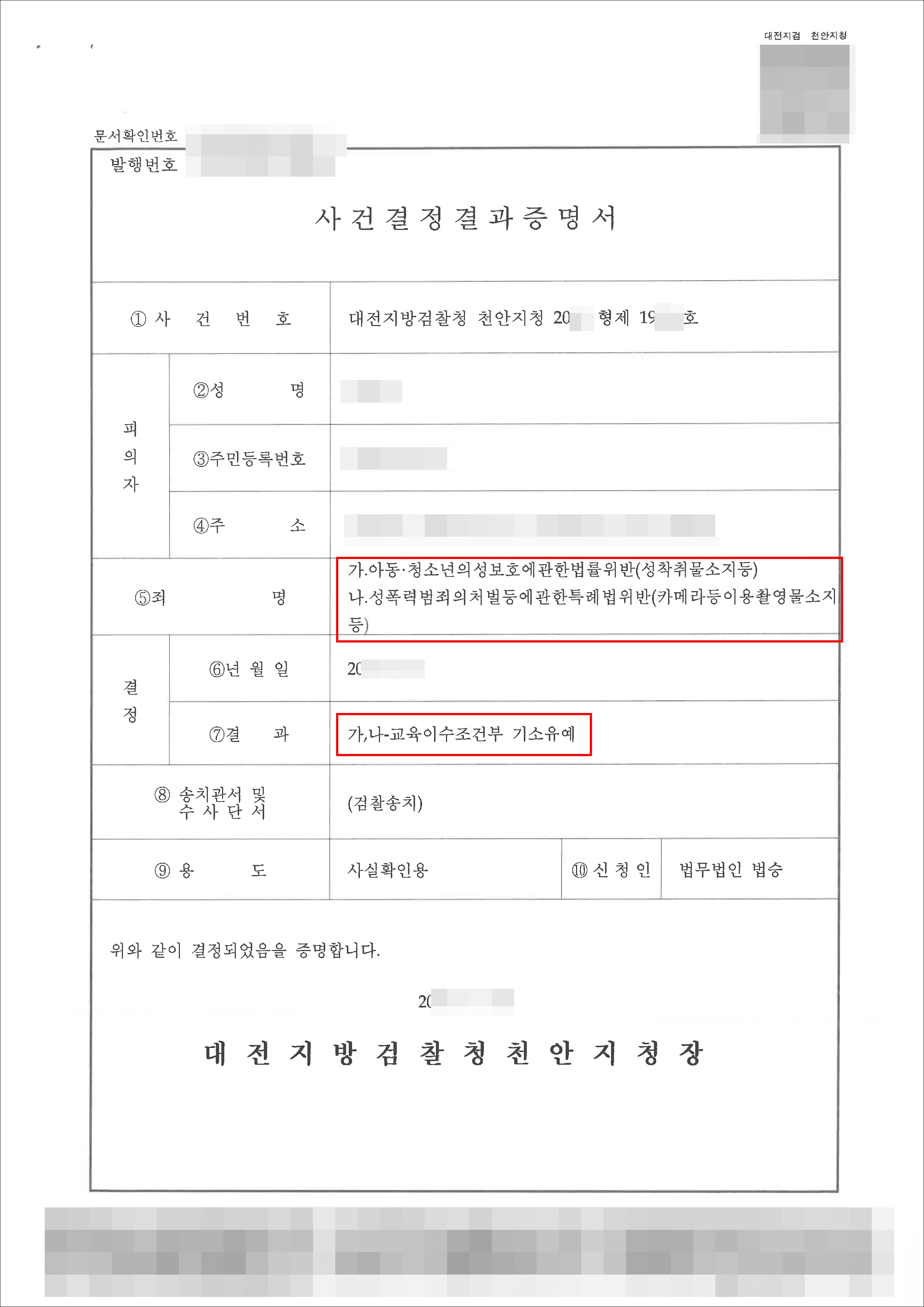 기소유예 | 아동·청소년의성보호에관한법률위반(성착취물소지등) 등 - 20**형제19***