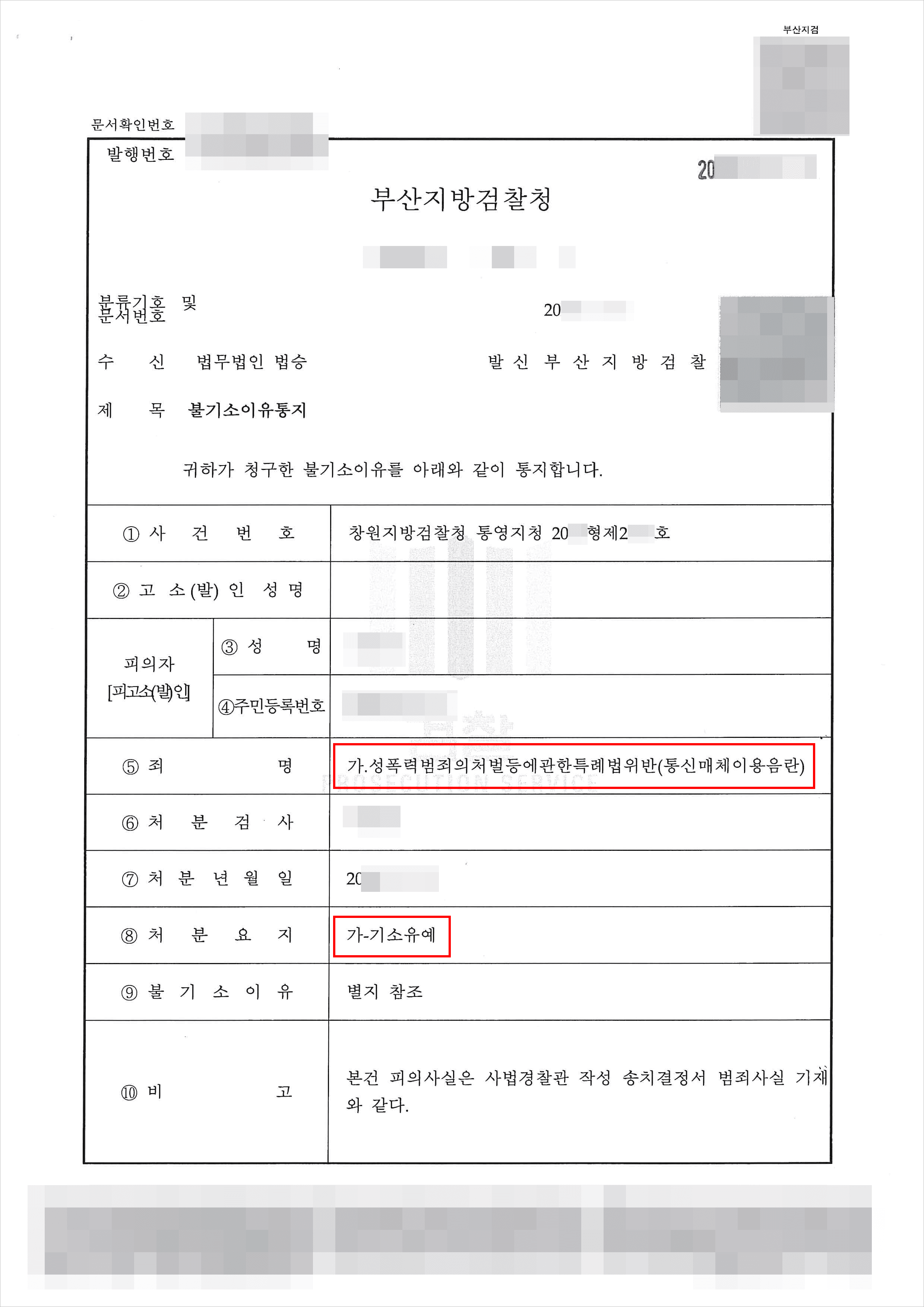 기소유예 | 성폭력범죄의처벌등에관한특례법위반(통신매체이용음란) - 부산지방검찰청 20**형제2***