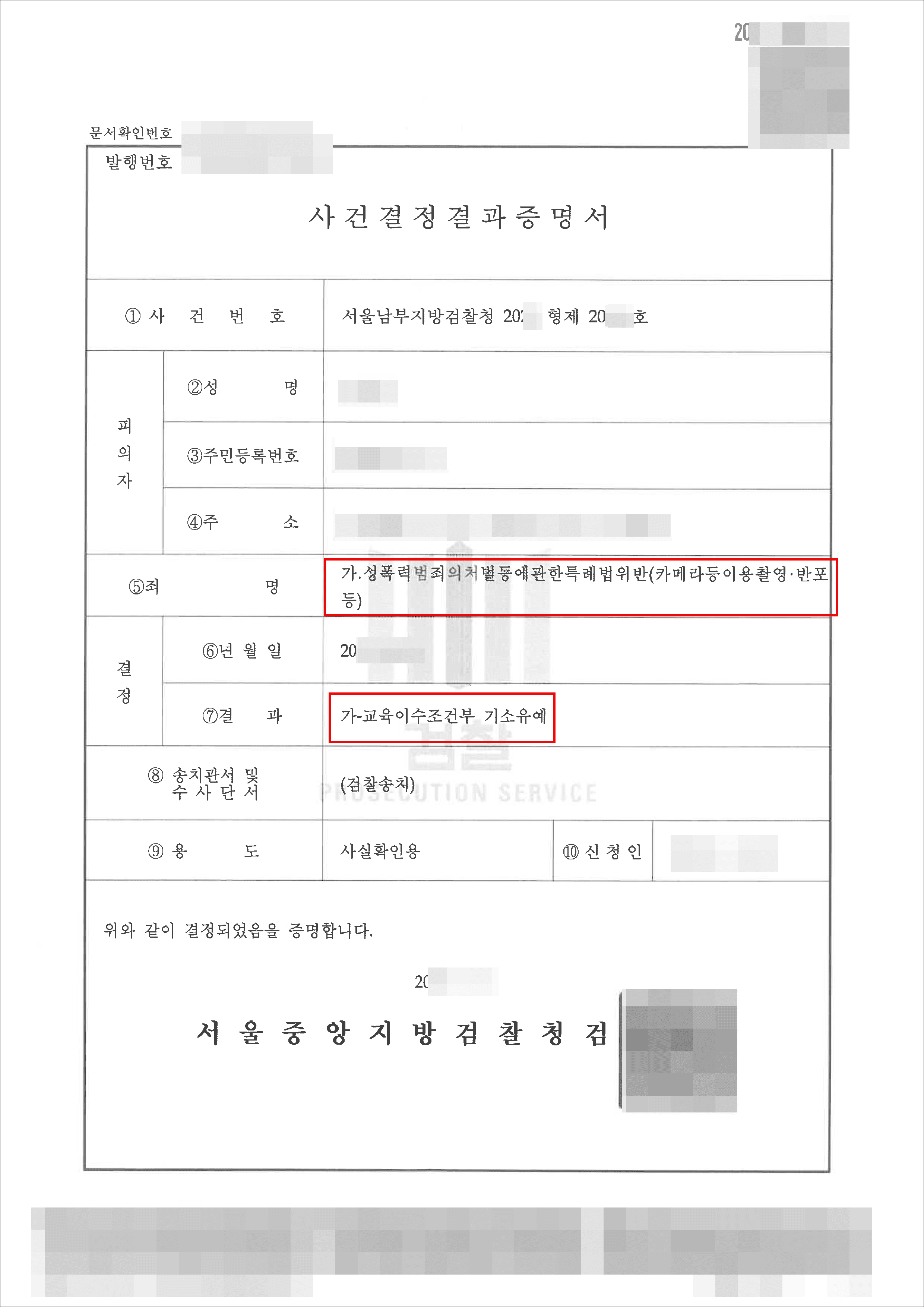 기소유예 | 성폭력범죄의처벌등에관한특례법위반(카메라등이용촬영·반포등) - 서울남부지방검찰청 20**형제20***