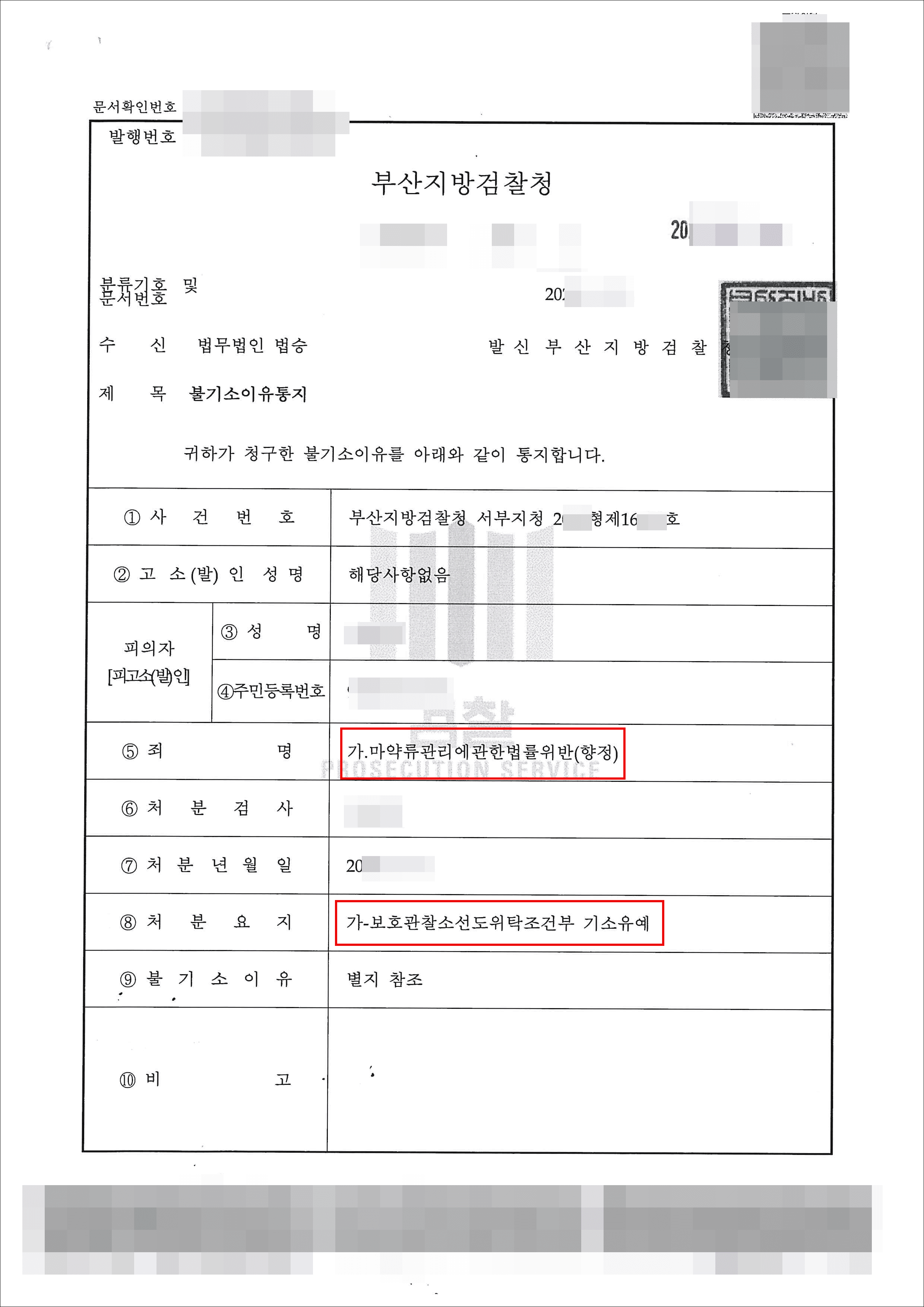 조건부 기소유예 | 마약류 관리에 관한 법률 위반(향정) - 부산지방검찰청 서부지청 20**형제16***