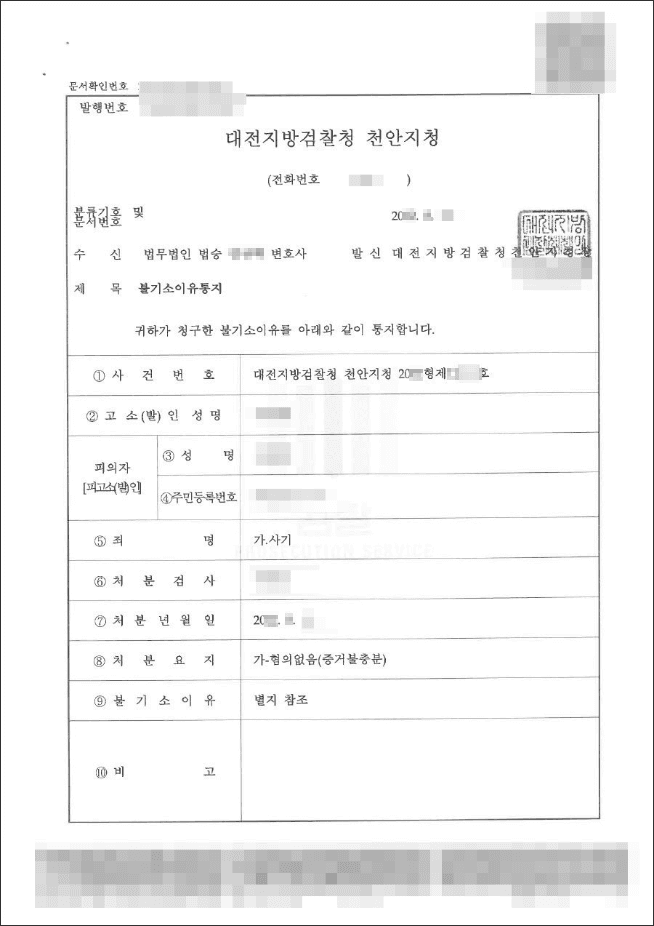불송치결정(무혐의) | 사기 - 천안동남경찰서 20**-***