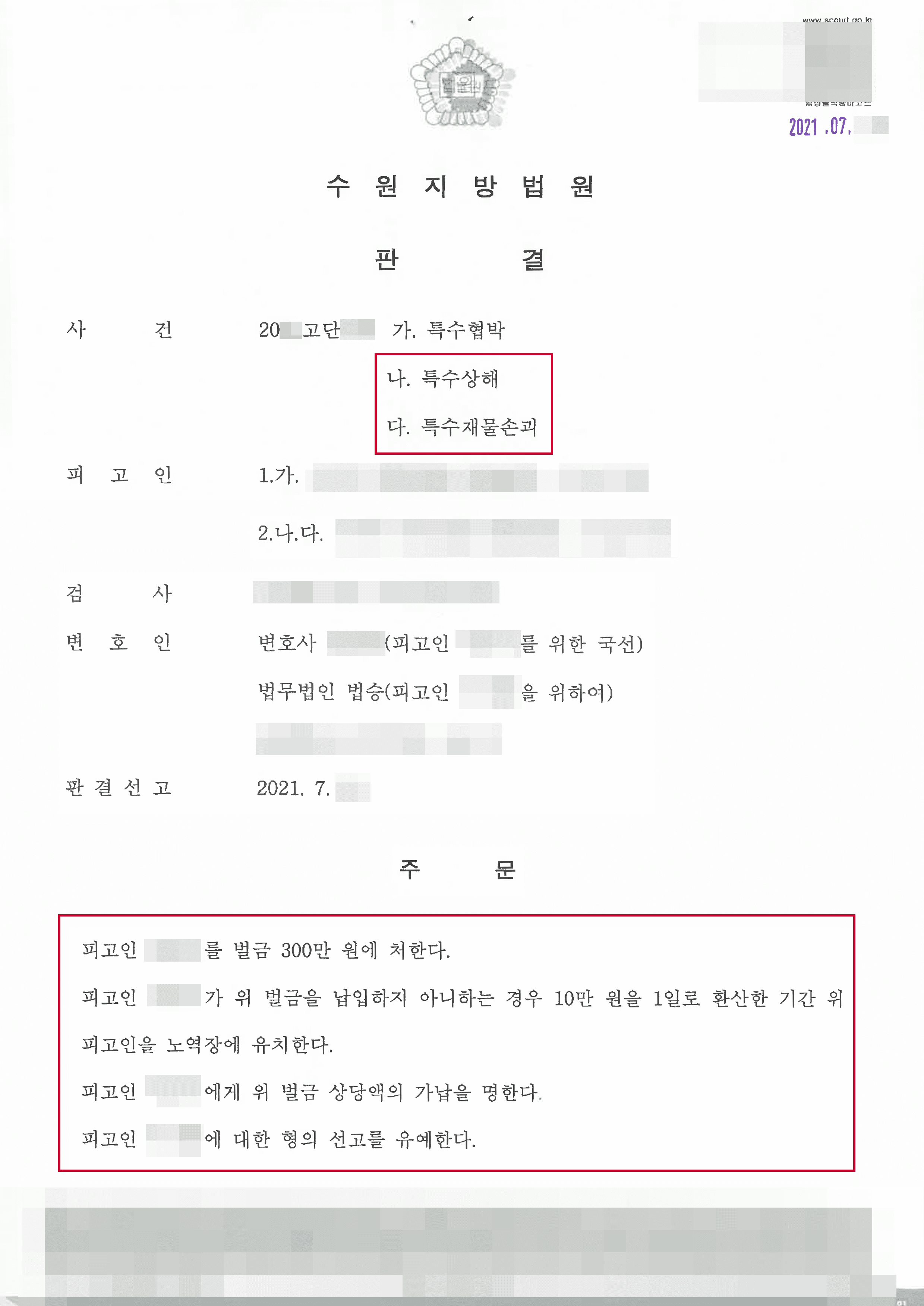 선고유예 | 위협운전 대응하다가 특수상해 및 특수재물손괴 혐의받은 의뢰인 선고유예 사례