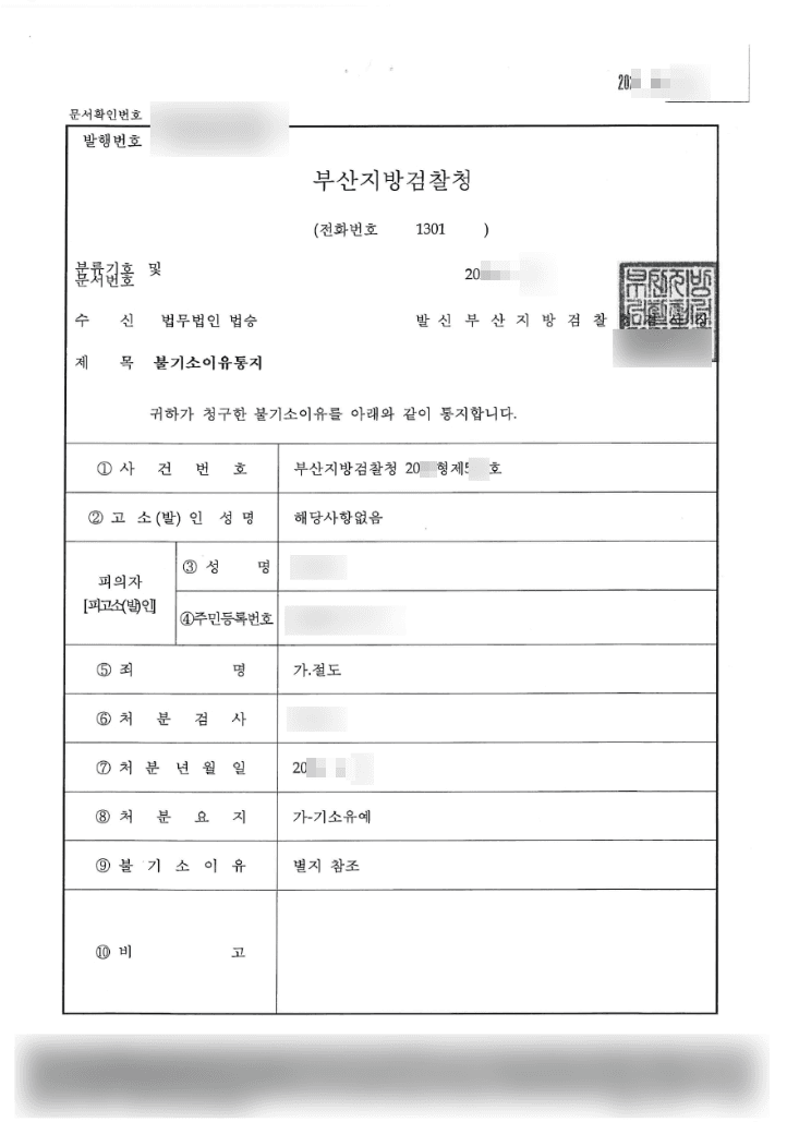 기소유예 | 절도 - 부산지방검찰청 20**형제5**호