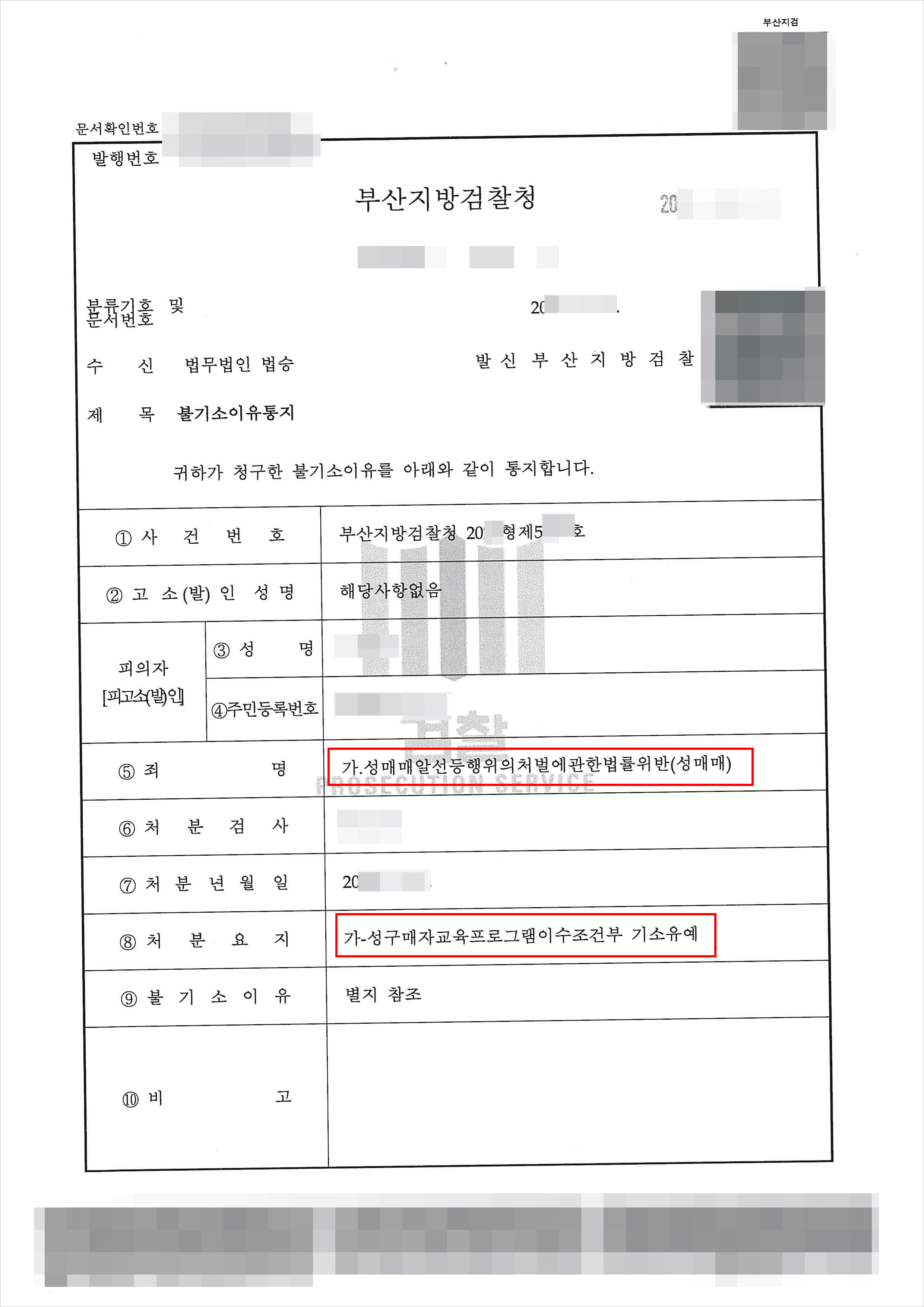 교육프로그램이수조건부 기소유예 | 성매매알선등행위의처벌에관한법률위반(성매매) - 부산지방검찰청 20**형제5***