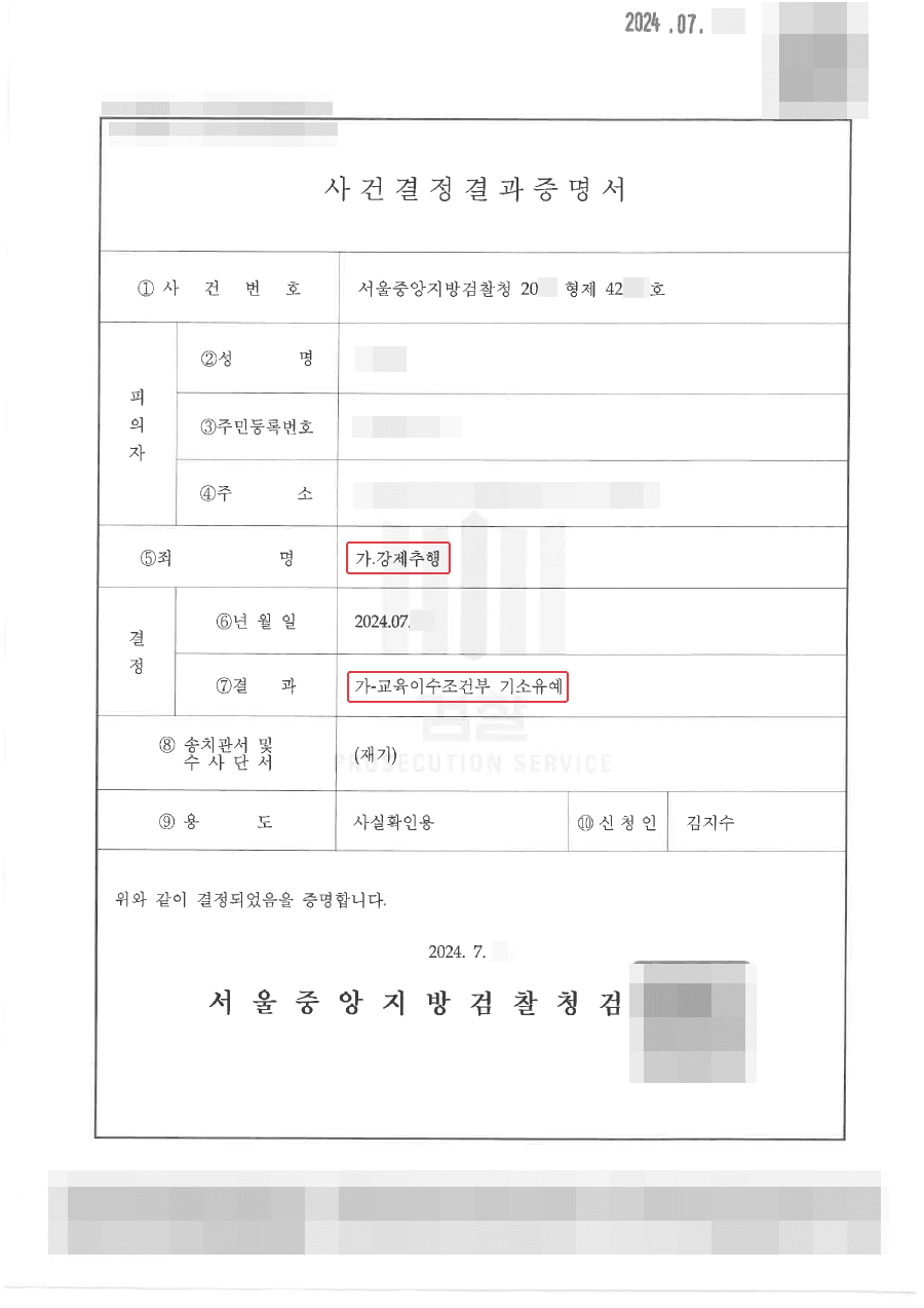 기소유예ㅣ강제추행 혐의, 형사조정 통한 합의로 기소유예 이끌어낸 사례