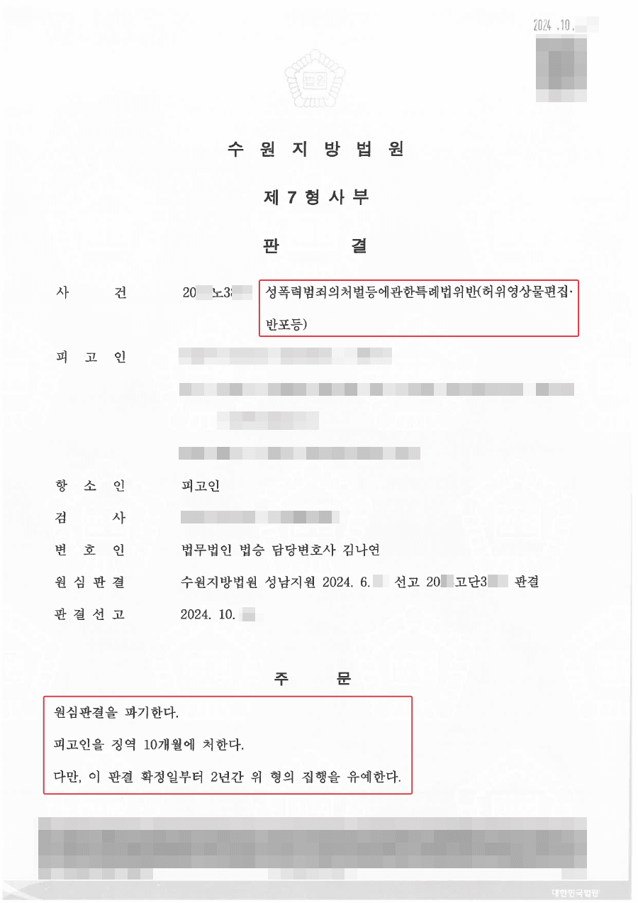 구속피고인 집행유예 | 학교 친구의 얼굴로 나체 합성물을 만들고 반포한 사건 : 피해자로부터 용서받지 못하고 법정구속되었으나 항소심에서 집행유예를 받아낸 사례