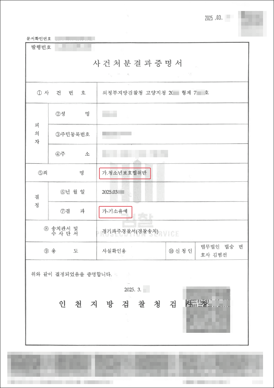 기소유예ㅣ신분증 확인을 제대로 하지 못하고 청소년을 출입시켜 술을 판매한 의뢰인이 기소유예 처분을 받은 사례