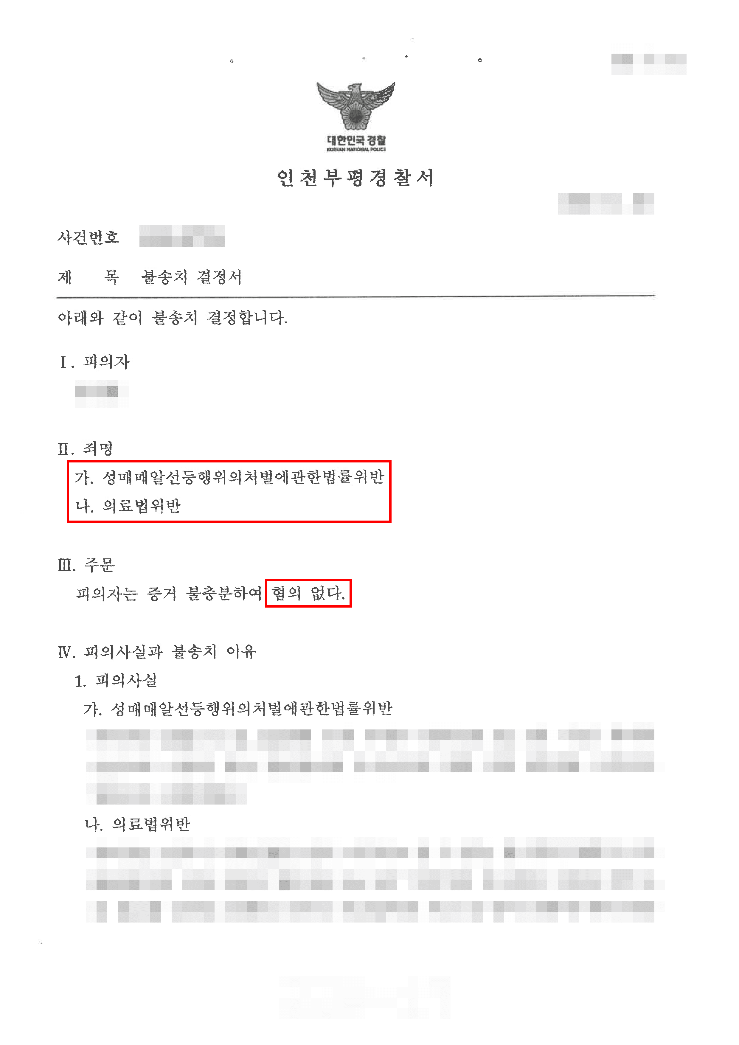 무혐의 | 마사지샵 단속으로 적발된 성매매 알선 의혹… 사업자 명의자 형사입건