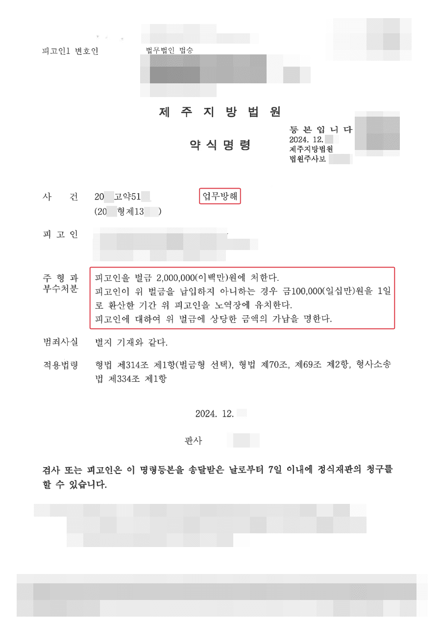 벌금형ㅣ음주 후 병원에서 난동을 부리며 업무방해혐의로 고소당했으나, 피해자와 합의를 이루어 벌금형 받은 사례
