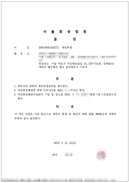 62.5% 탕감 | 개시결정 - 이직 과정에서 생활비 부족으로 발생한 채무