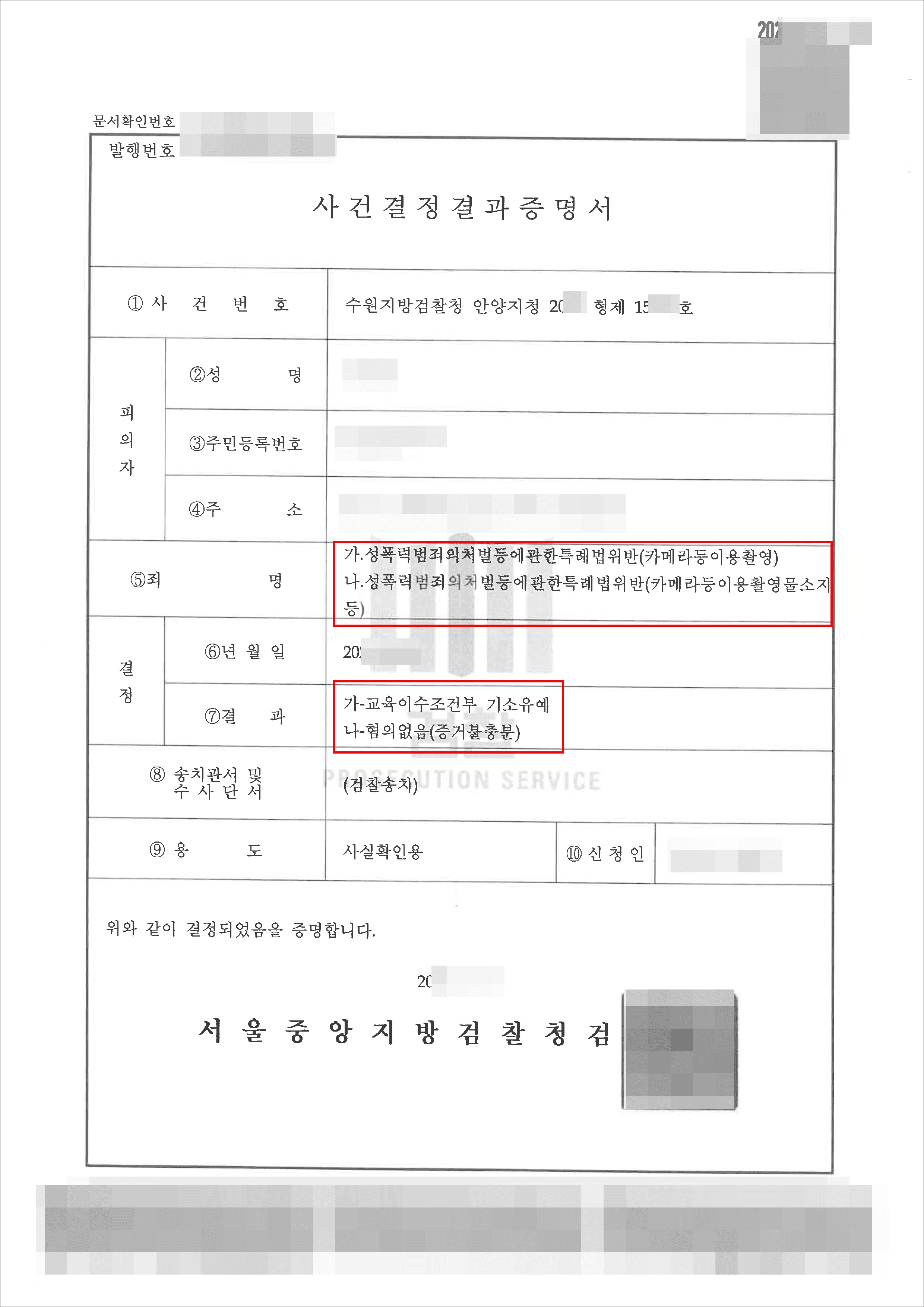 기소유예 | 성폭력범죄의처벌등에관한특례법위반(카메라등이용촬영·반포등) - 수원지검 안양지청 20**형제15***