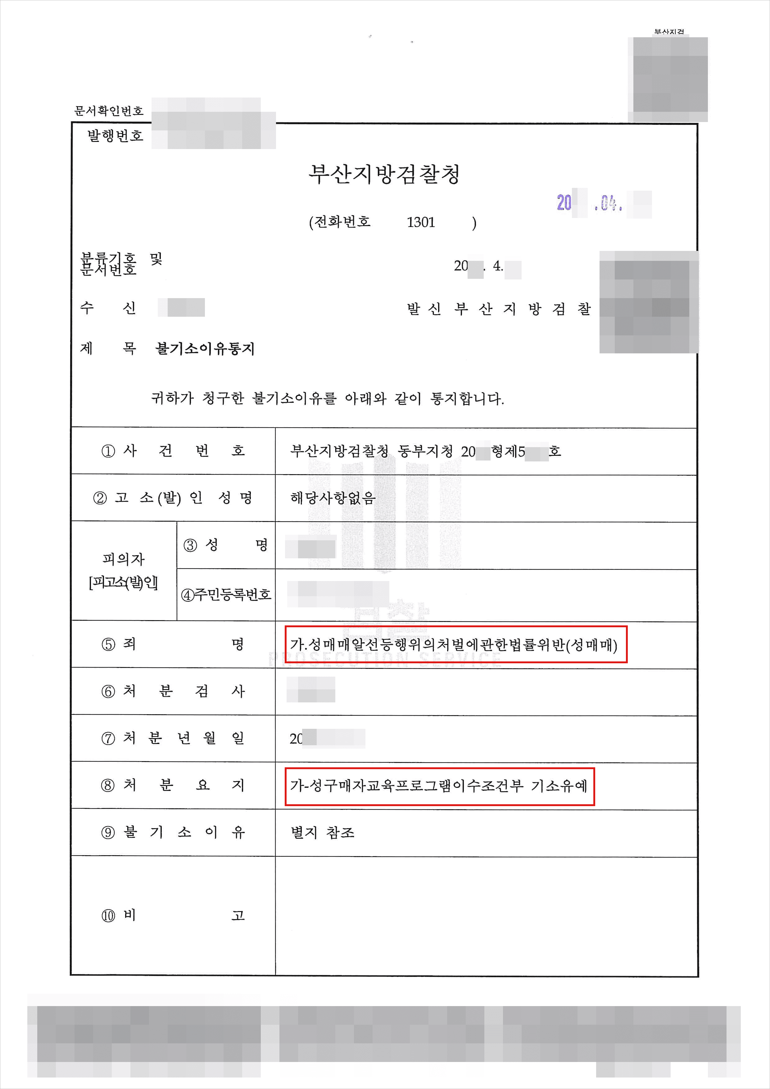 교육프로그램이수조건부 기소유예 | 성매매알선등행위의처벌에관한법률위반(성매매) - 부산지방검찰청 20**형제5***