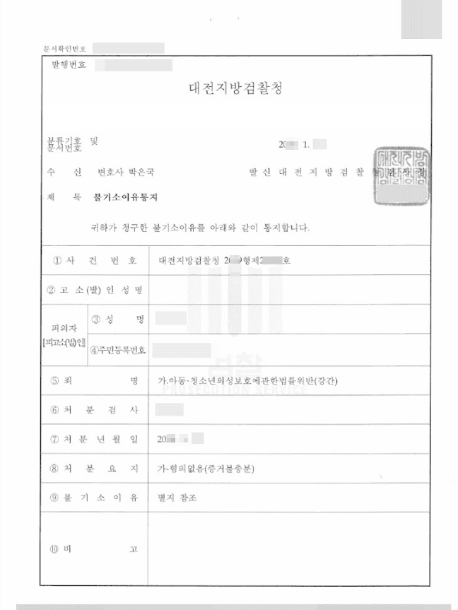 혐의없음(증거불충분)ㅣ강간 - 대전지방검찰청 20**형제2****