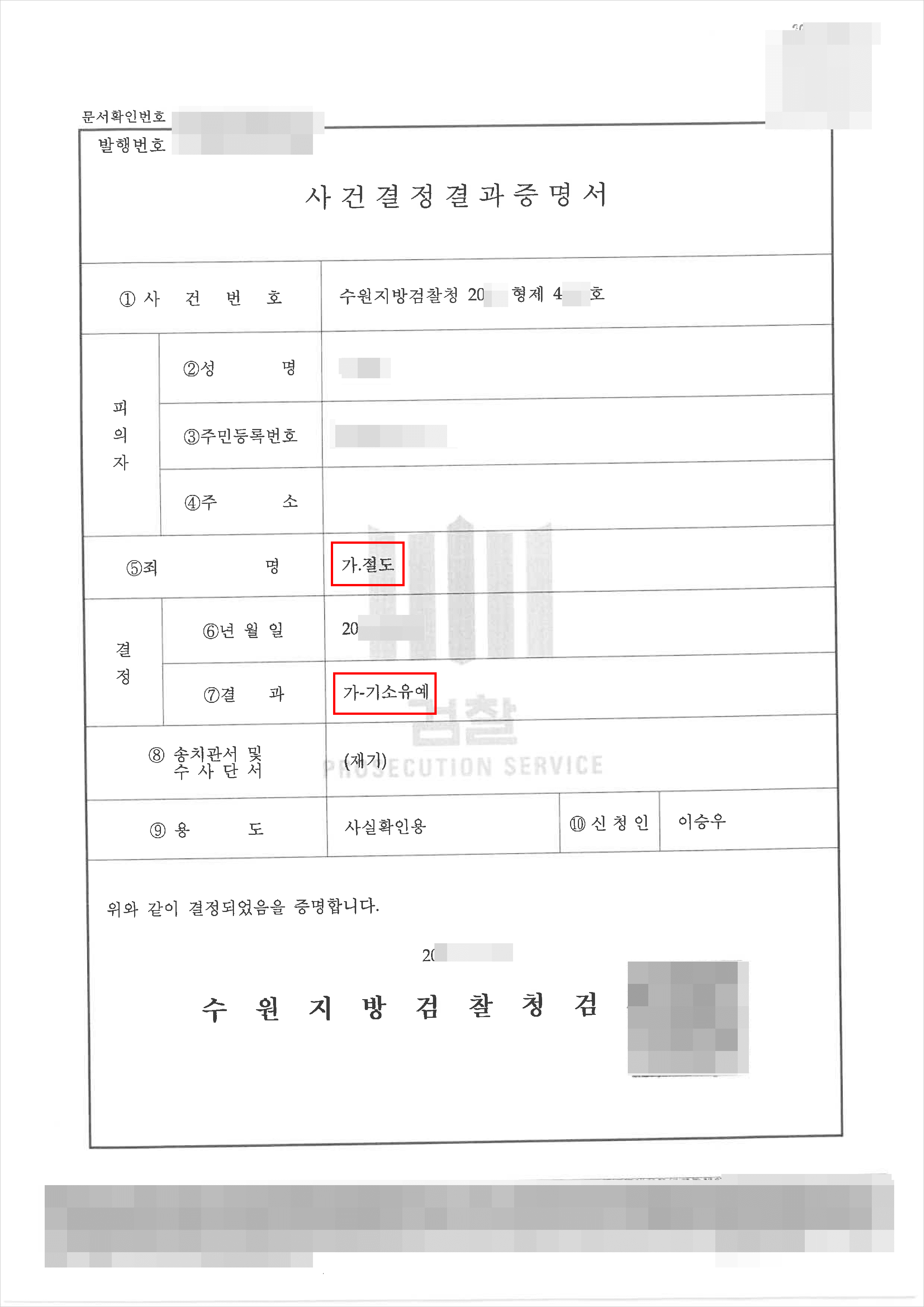 기소유예 | 절도 – 수원지검 20**형제4***