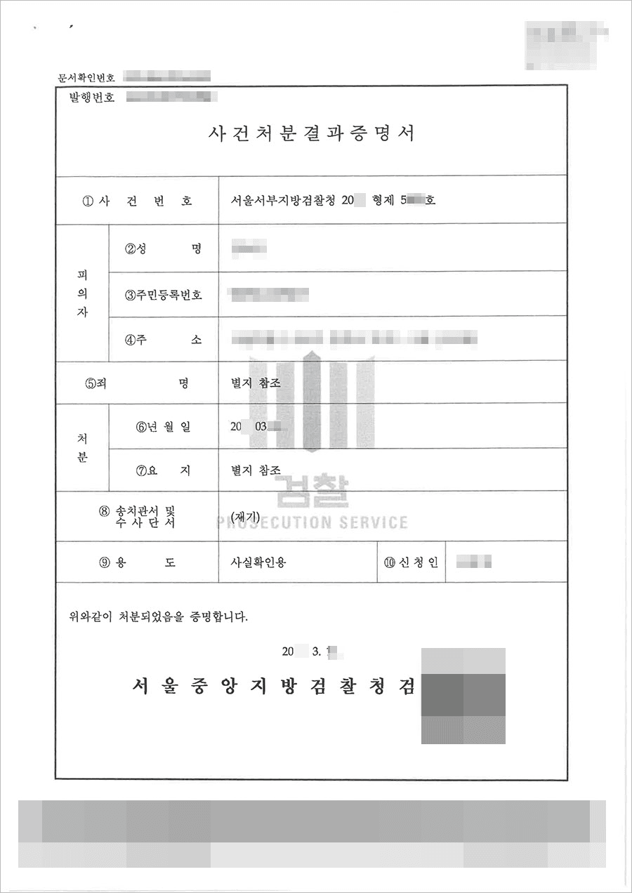 혐의없음 | 업무방해 - 서울서부지방검찰청 20**형제5***