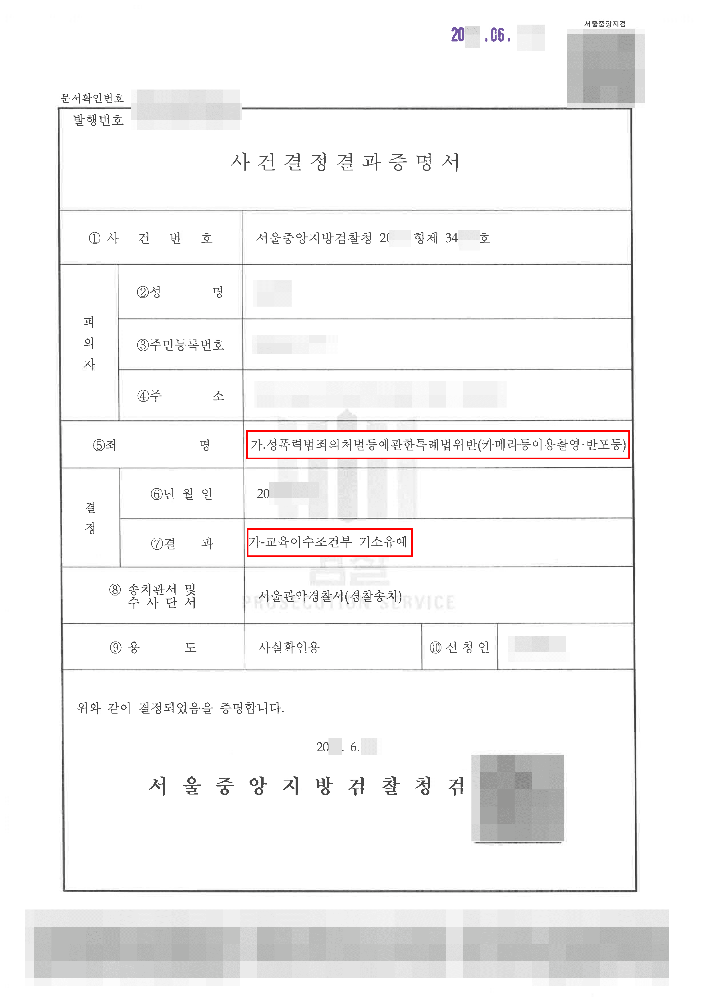 기소유예 | 성폭법위반(카메라등이용촬영반포등) - 서울중앙지방검찰청 20**형제34***