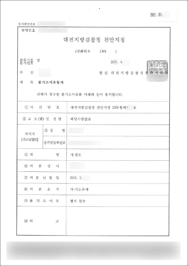 기소유예 | 절도 - 대전지방검찰청 천안지청 20**형제***호