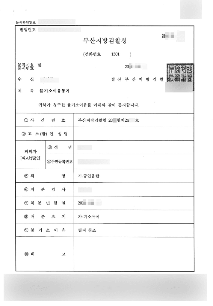 기소유예 | 공연음란 - 부산지방검찰청 20**형제24***호