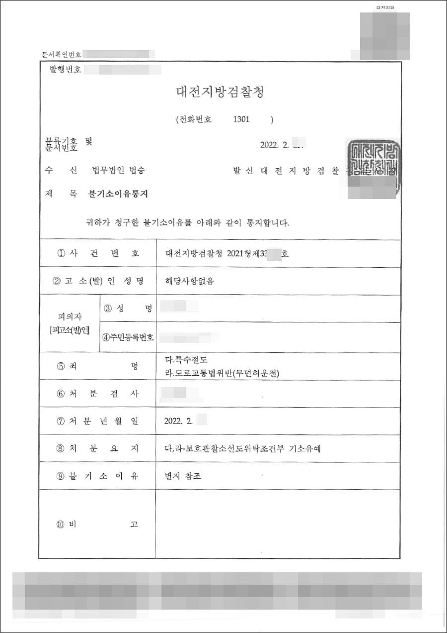 기소유예 | 특수절도, 도로교통법위반(무면허운전) - 대전지방검찰청 2021형제33***