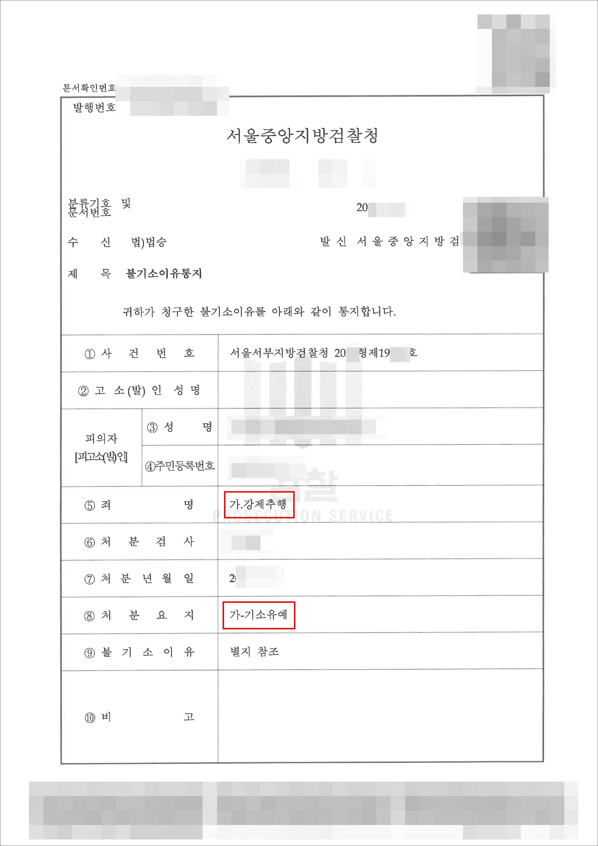 기소유예 | 강제추행 - 서울중앙지방검찰청 20**형제19***
