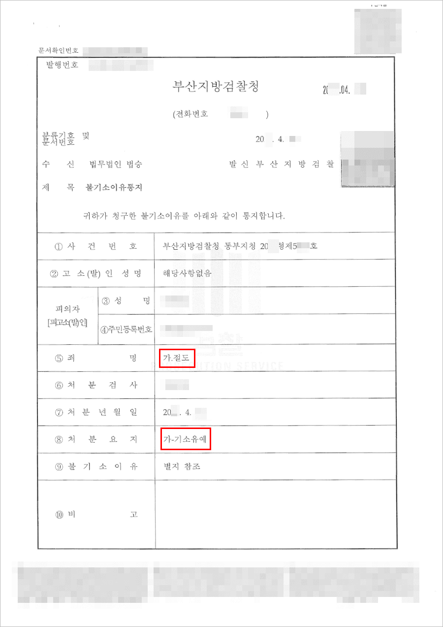 기소유예 | 절도 - 부산지방검찰청 동부지청 20**형제5***
