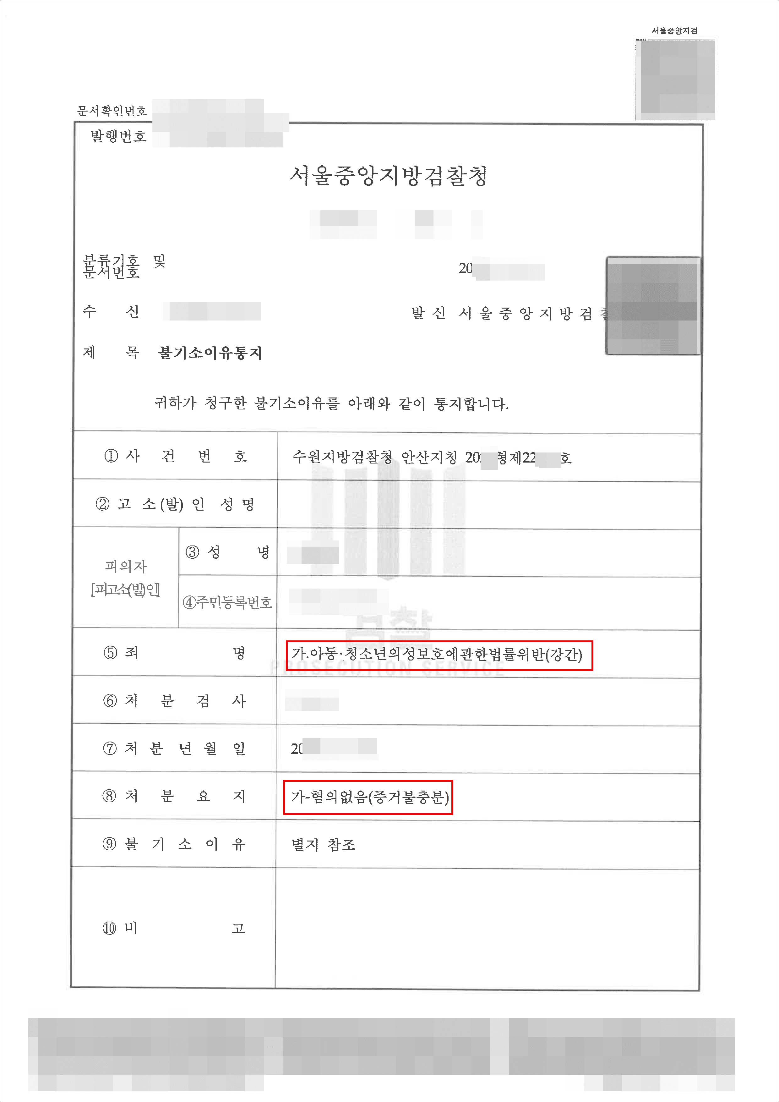 무혐의 | 아청법위반(매수) - 수원지방검찰청 안산지청 20**형제22***호