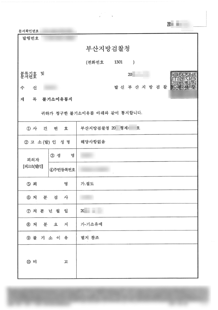 기소유예 | 절도 - 부산지방검찰청 20**형제4***