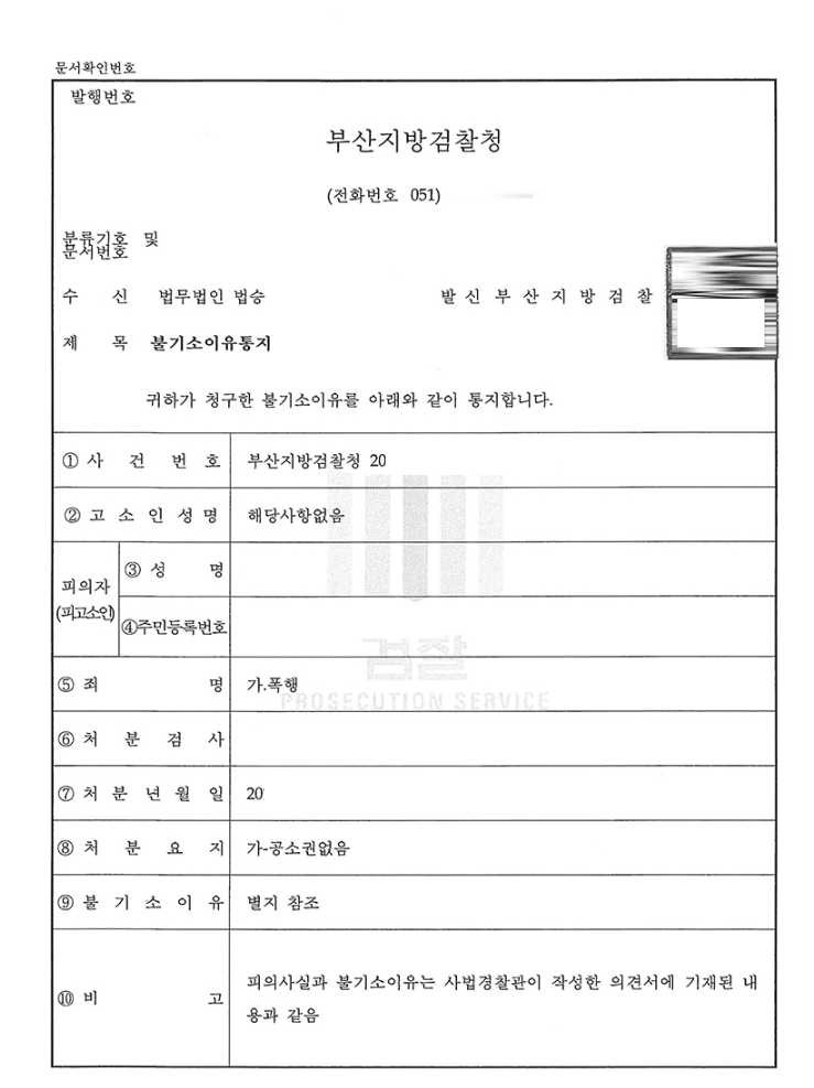 공소권없음 ㅣ 폭행 - 부산지방검찰청 20**형제3****호
